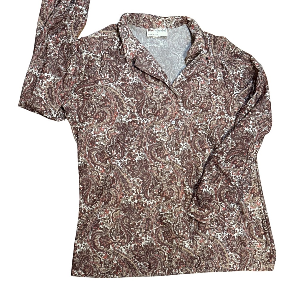 Vintage Fire Islander Paisley Blouse Size 16 Long Sleeve Made‎ USA 70s Boho